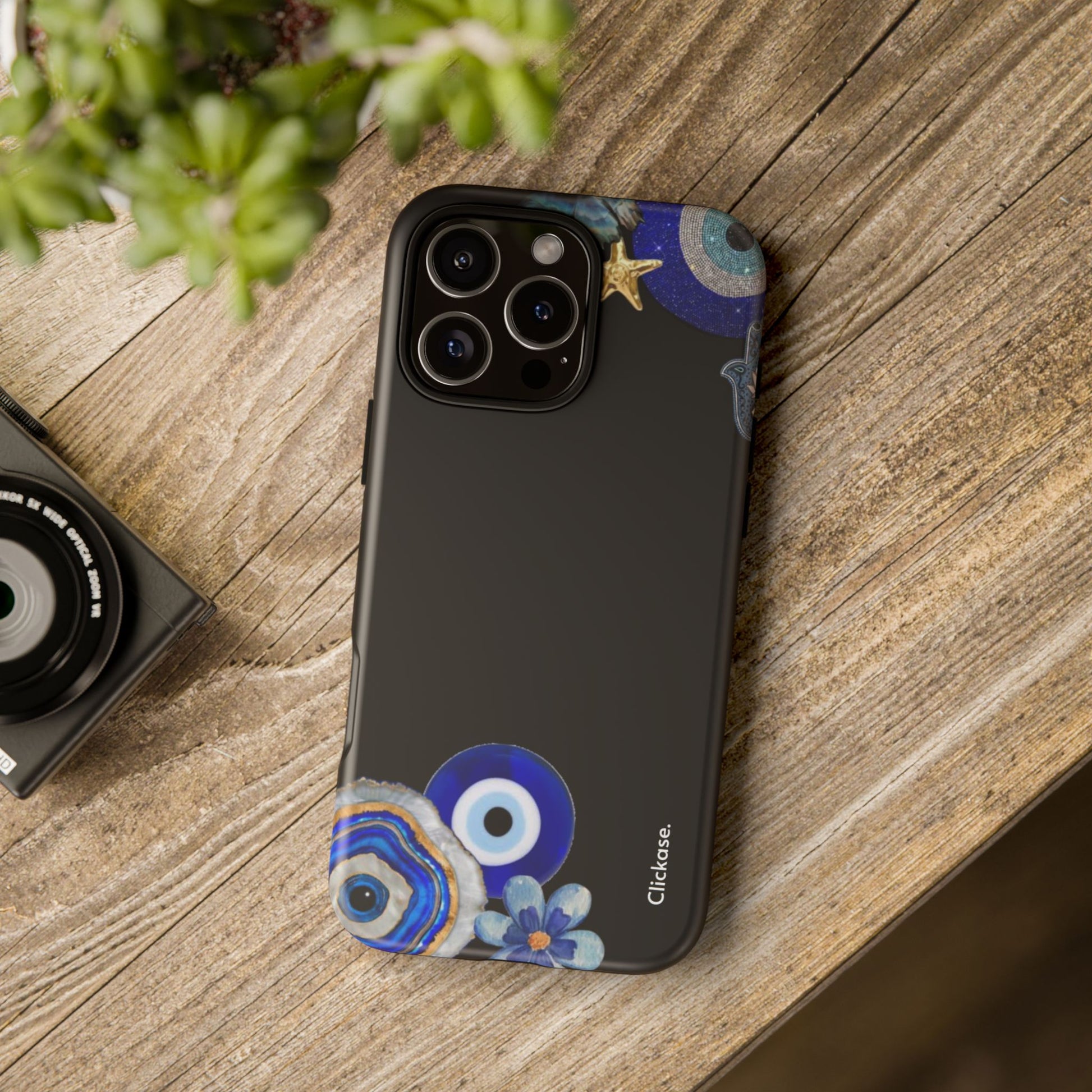 Evil Eye Protection – Blue Hamsa Charm Tough Phone Case by