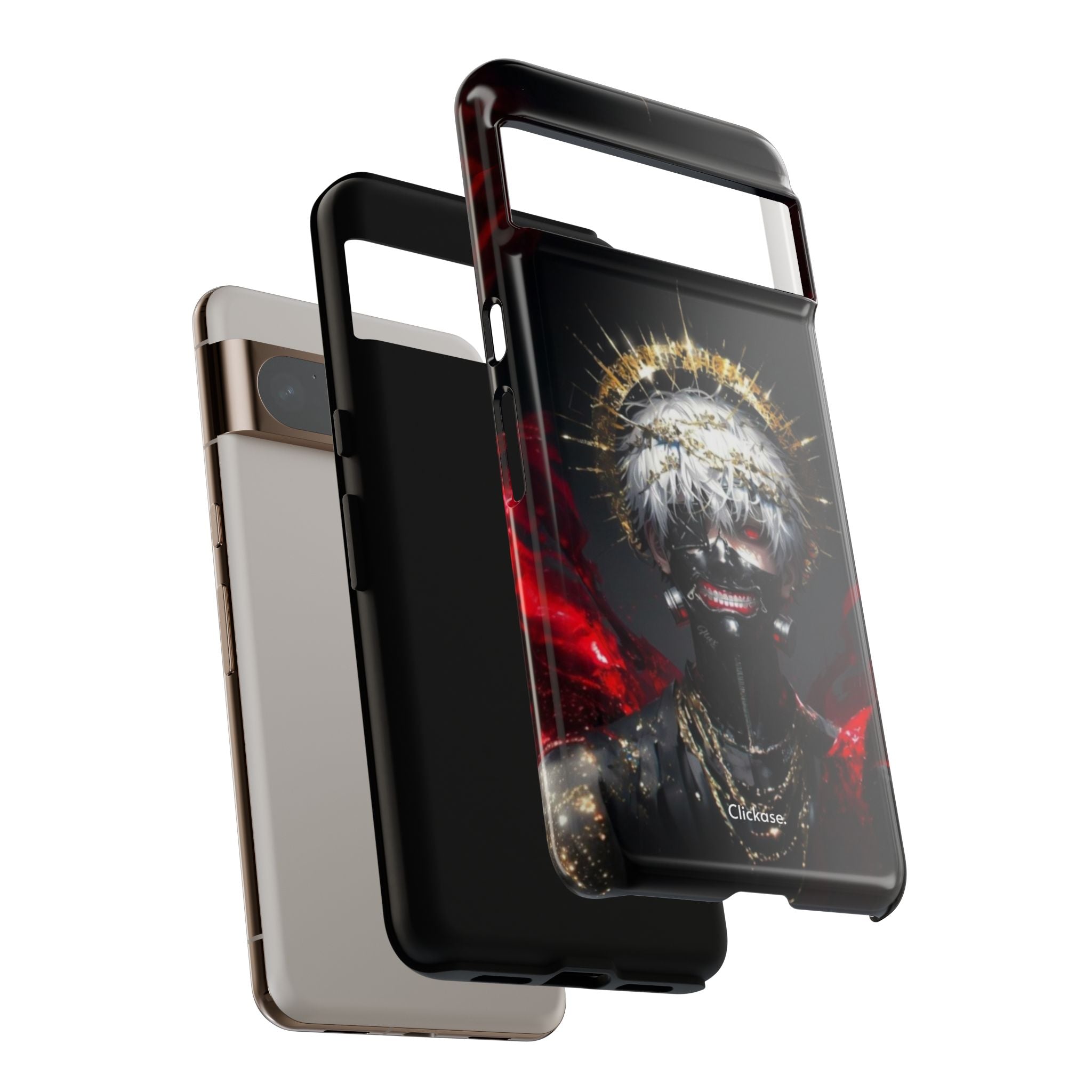 Ken Kaneki anime phone case with 3D wrap, shock-absorbing silicone liner, and UV protection for durable, stylish tech protection