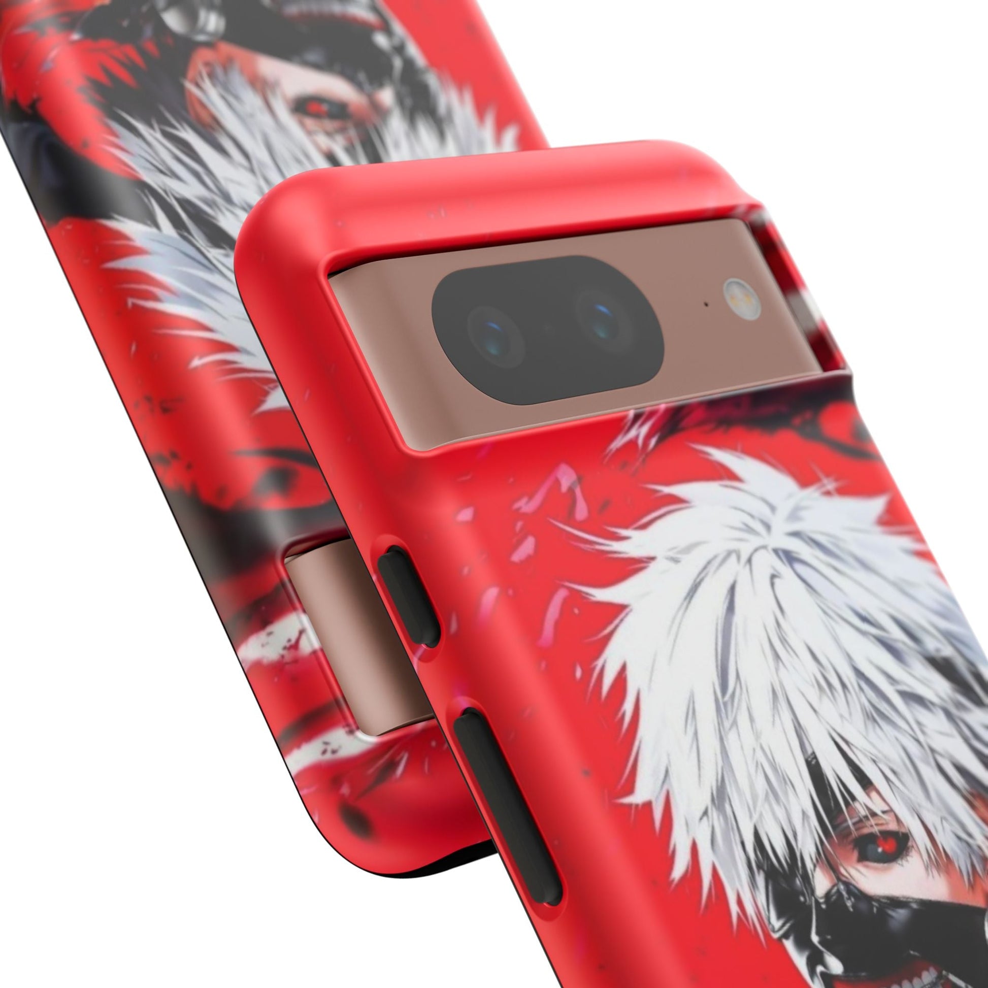 Ken Kaneki anime tough phone case with vibrant red and white design, durable impact-resistant protection