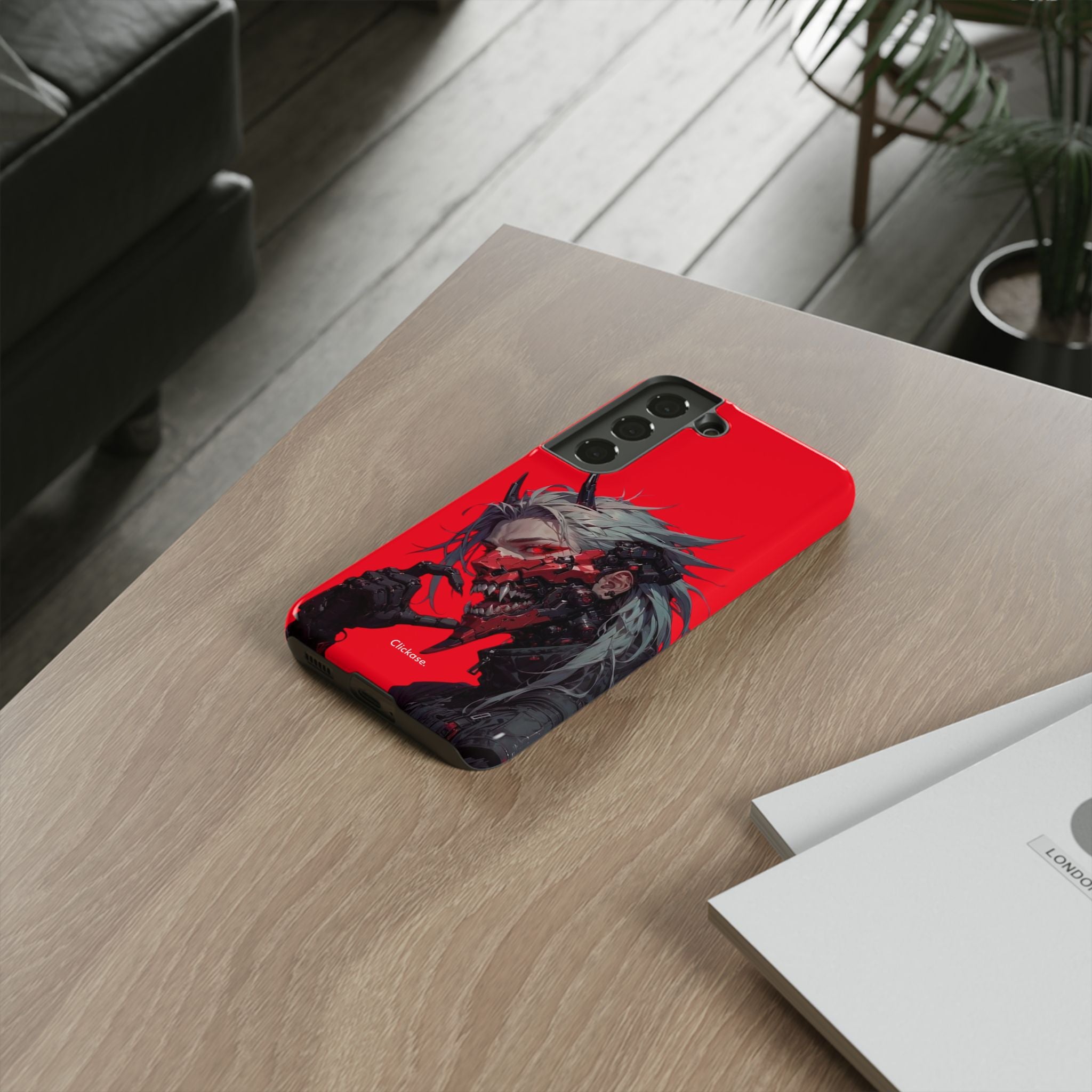 Demon Core Awakening – Futuristic Oni Cyborg Tough Phone Case by