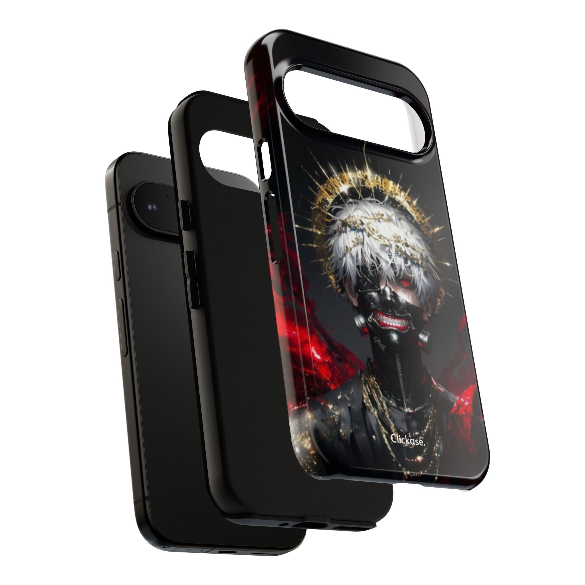 Ken Kaneki anime design durable black phone case with 3D wrap and shock-absorbing silicone liner