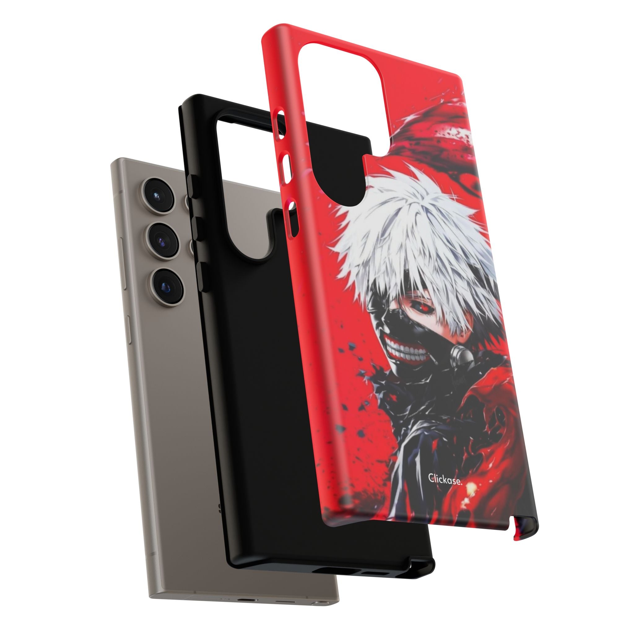 Ken Kaneki anime phone case with vibrant red and black design, durable tough protective cover for smartphones