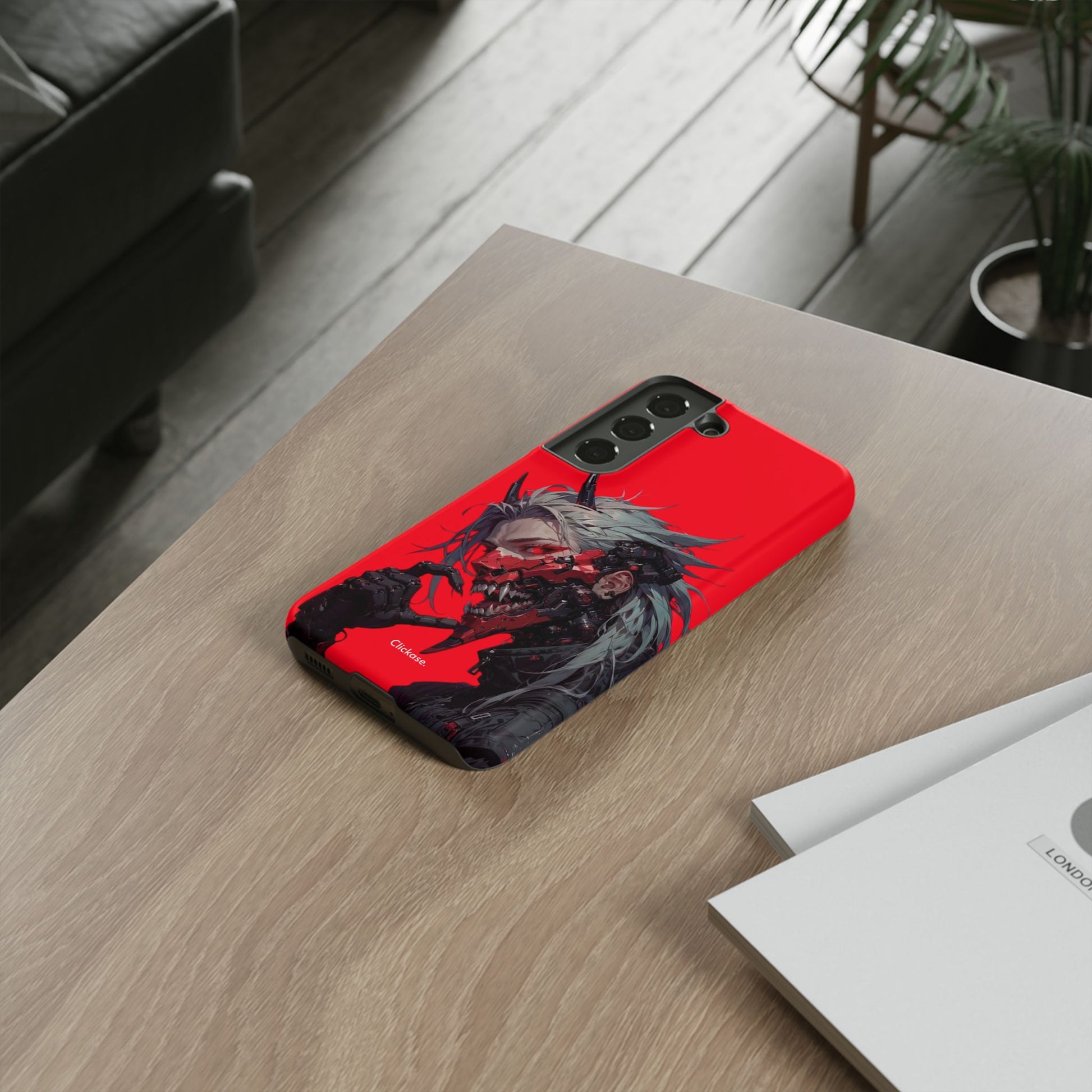 Demon Core Awakening – Futuristic Oni Cyborg Tough Phone Case by