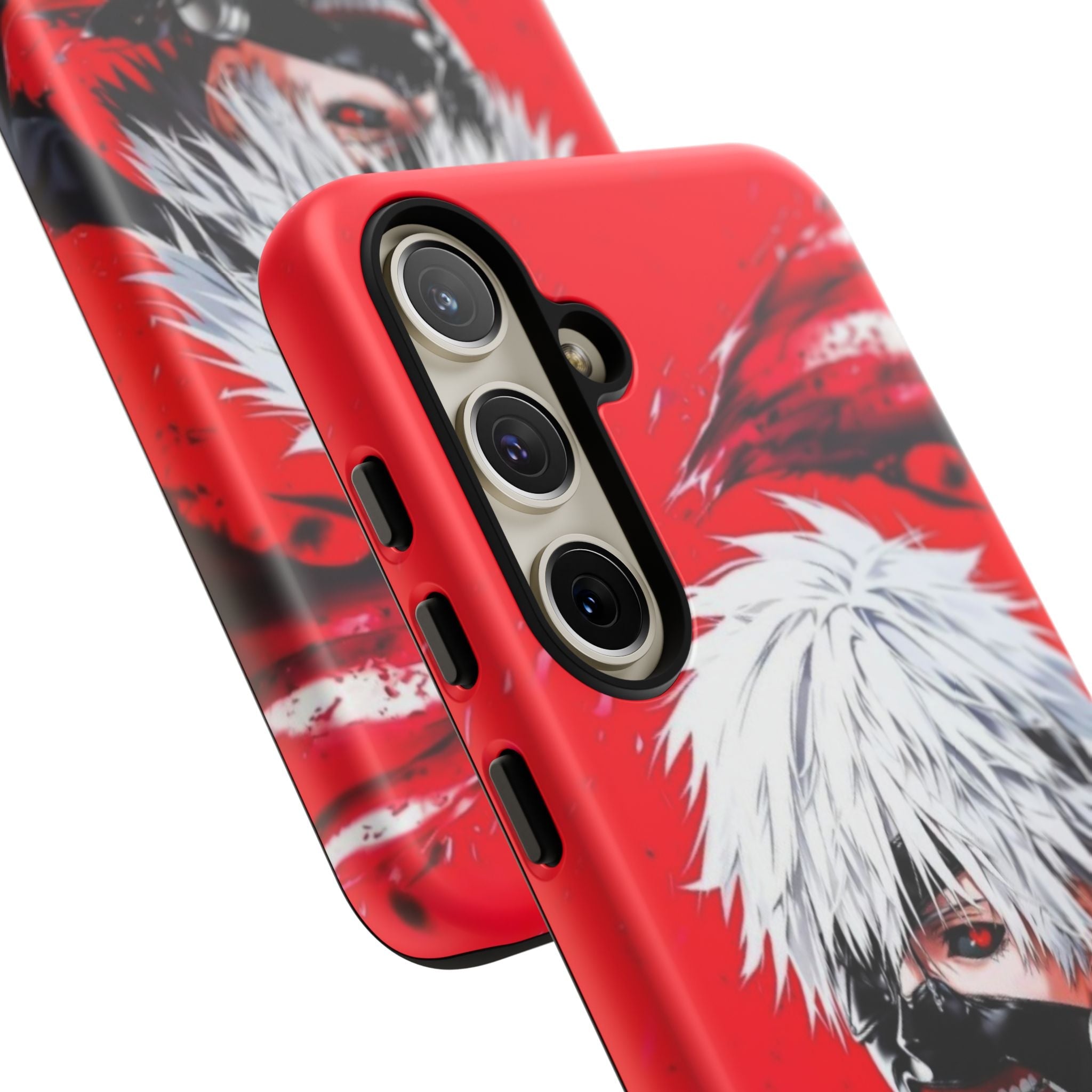 Ken Kaneki anime tough phone case with vibrant red and white design, durable impact-resistant protection and 3D wrap full-color imagery