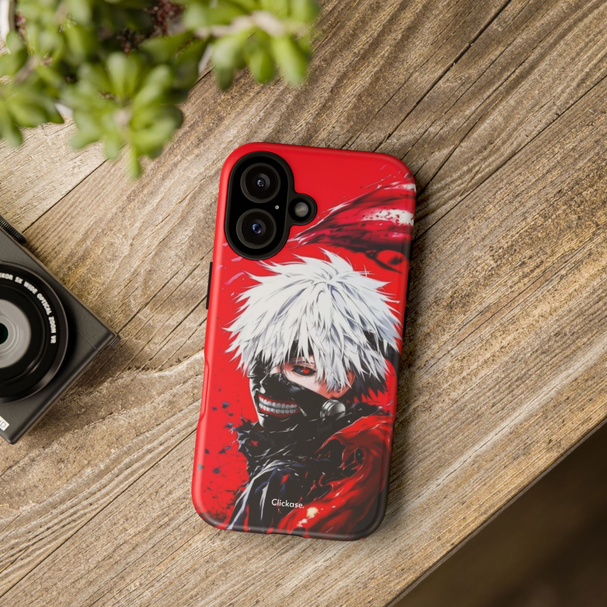 Ken Kaneki anime character on red tough phone case with durable protective design