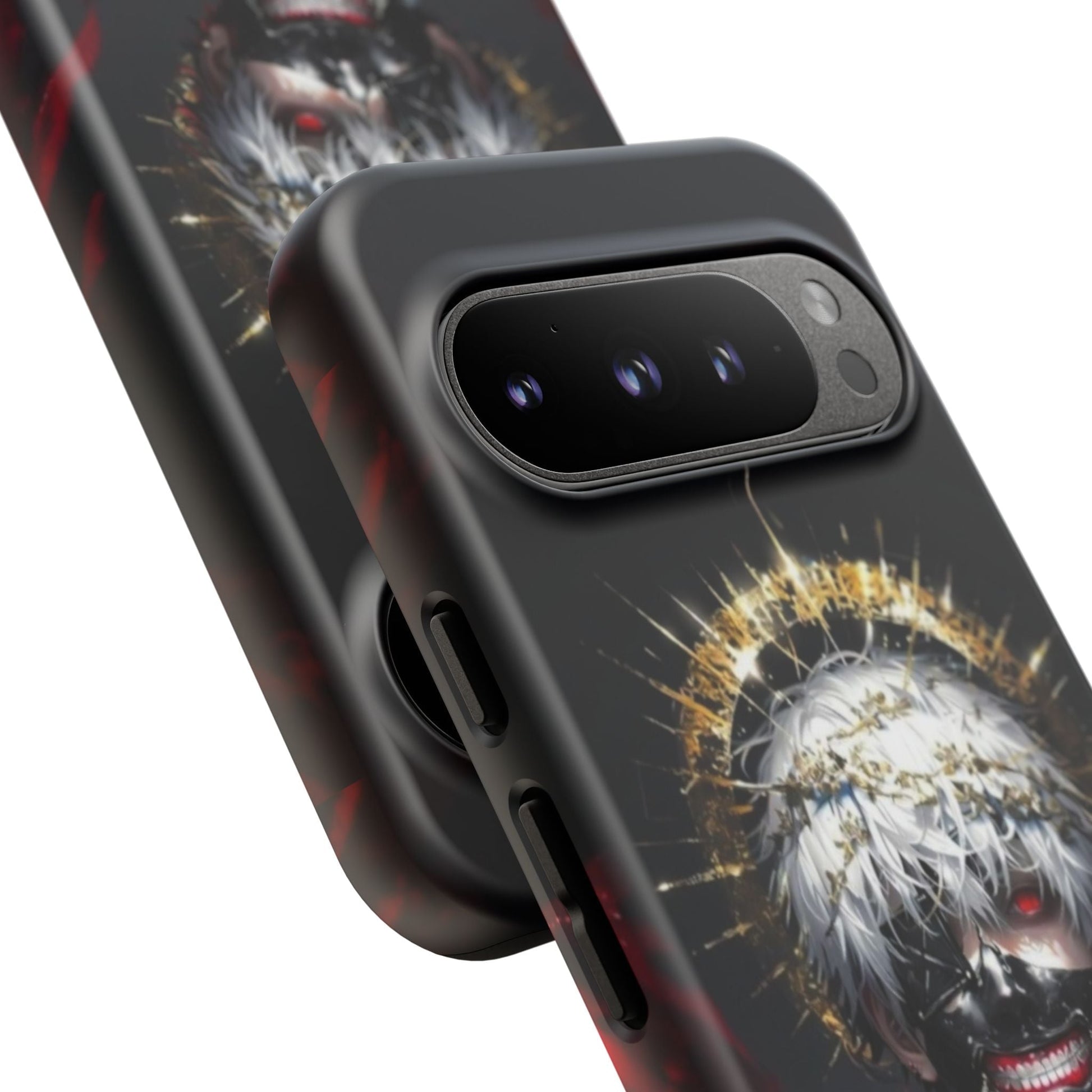 Ken Kaneki anime phone case with 3D wrap, shock-absorbing silicone, and durable drop protection