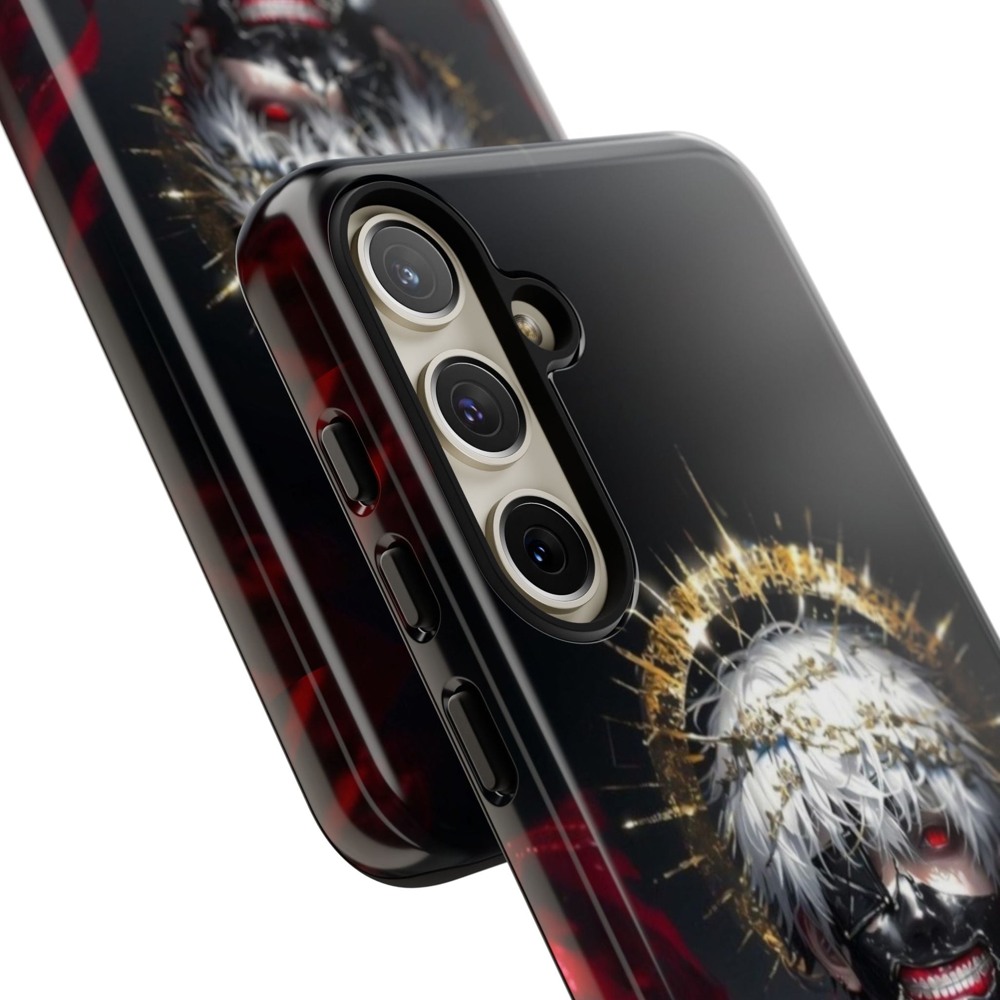 Ken Kaneki anime phone case with 3D wrap, durable shock-absorbing design, and full-color graphics