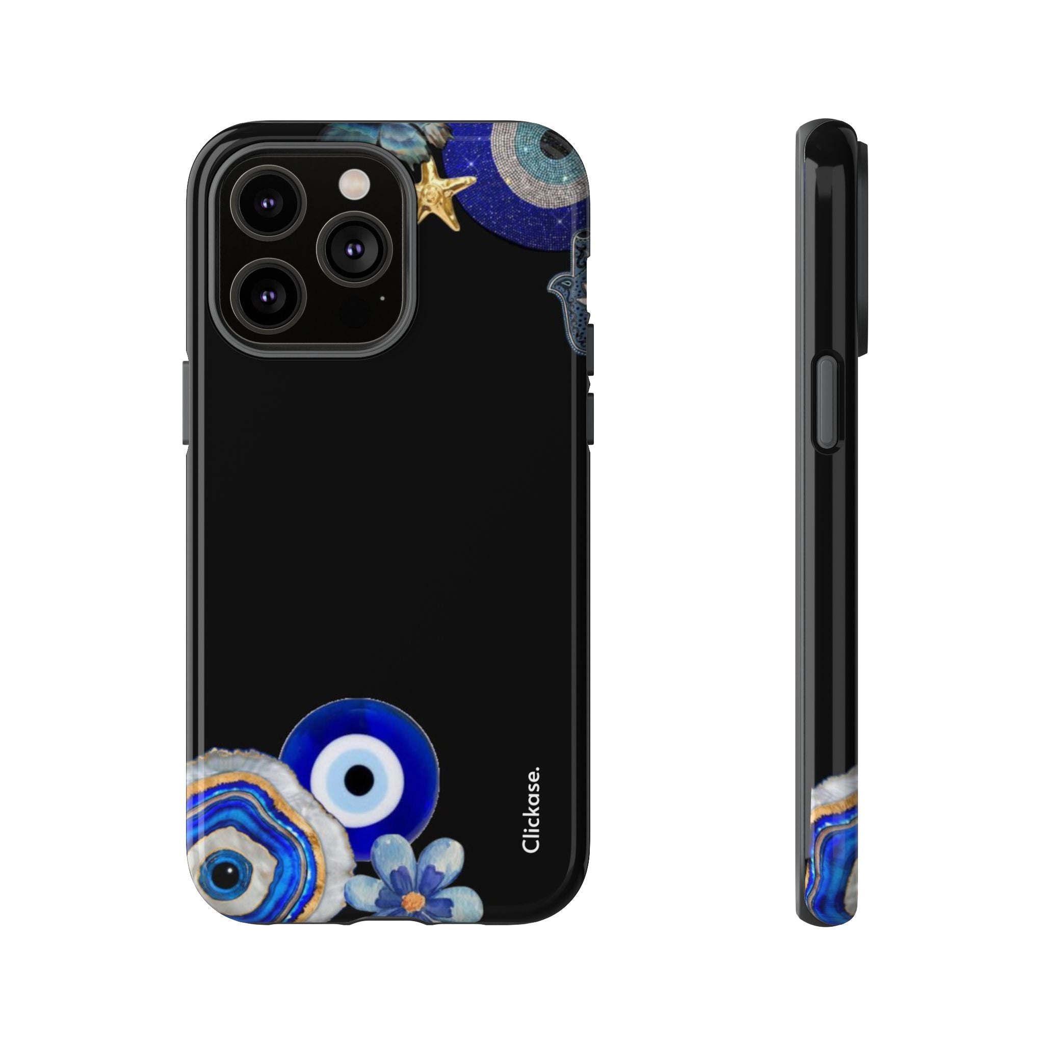 Evil Eye Protection – Blue Hamsa Charm Tough Phone Case by