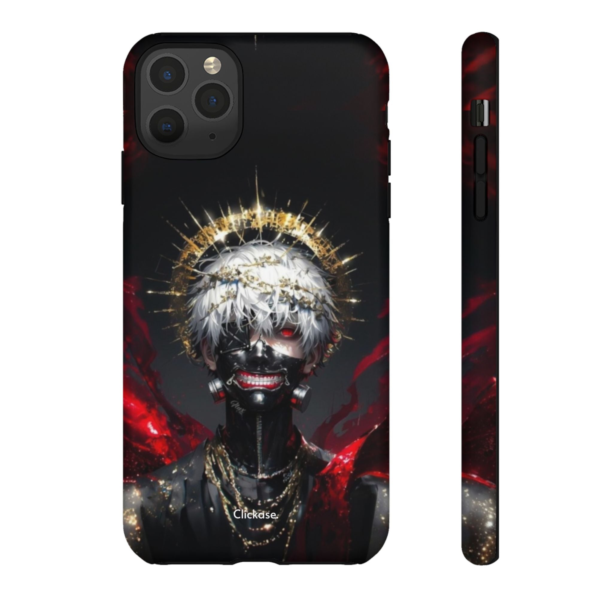 Ken Kaneki anime-themed phone case with full-color 3D wrap, shock-absorbing silicone liner, and durable protection.
