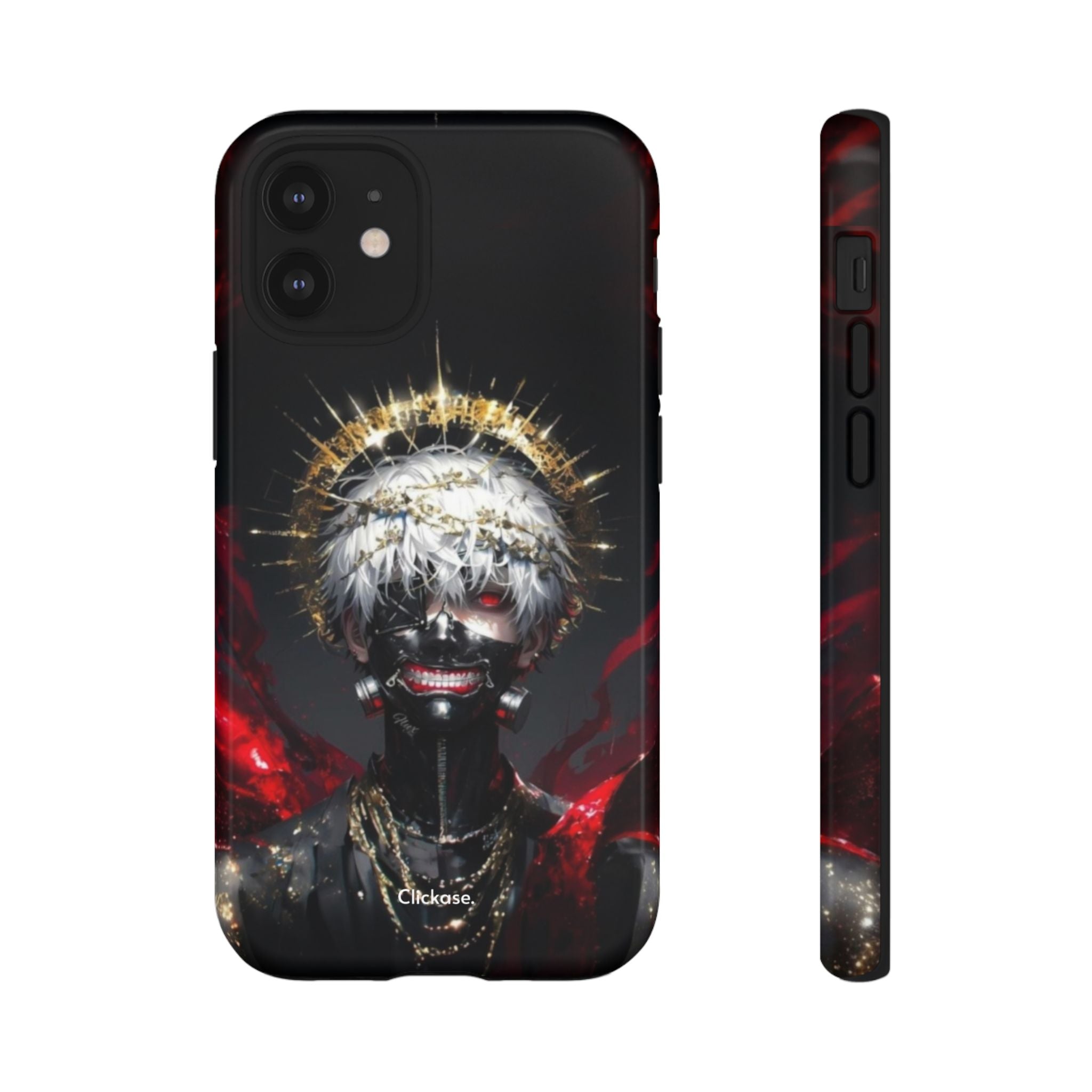 Ken Kaneki anime-themed durable phone case with 3D wrap, shock-absorbing silicone, and vibrant dark design