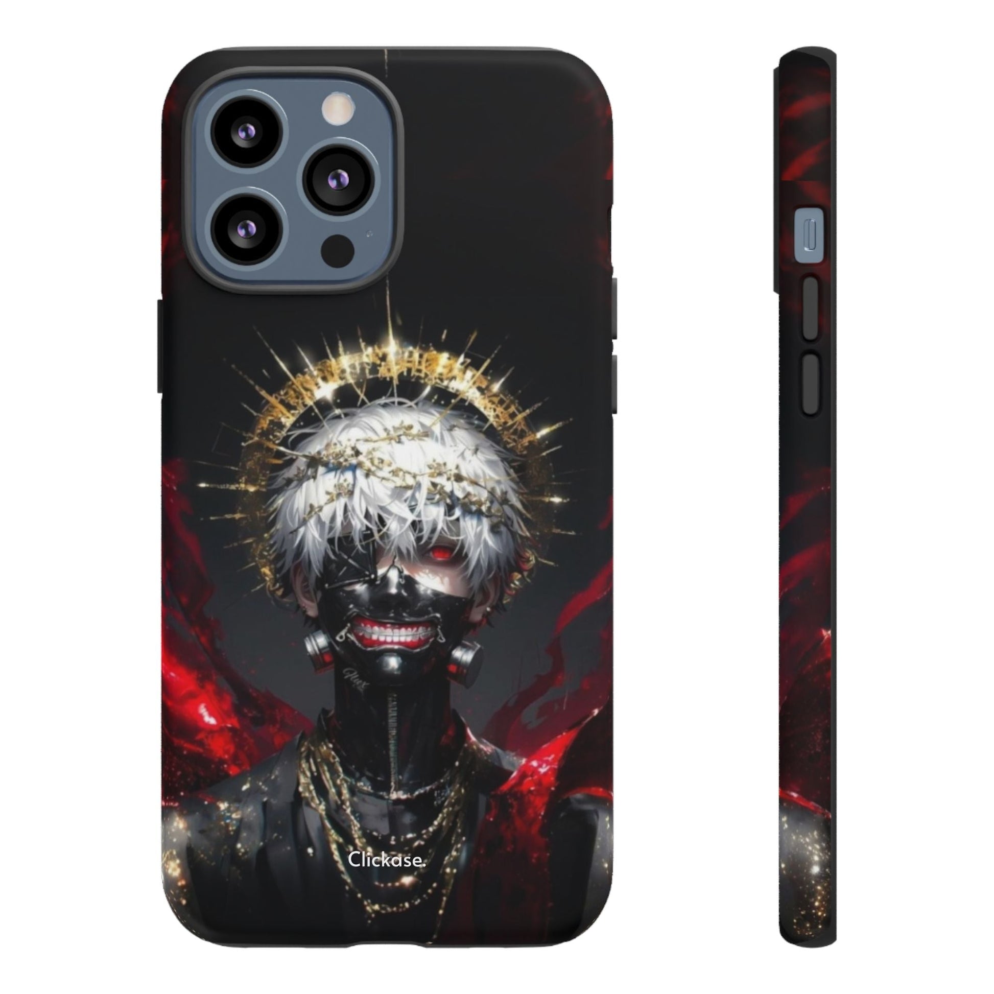 Ken Kaneki anime phone case with 3D wrap, durable shock-absorbing design, and vibrant full-color graphics